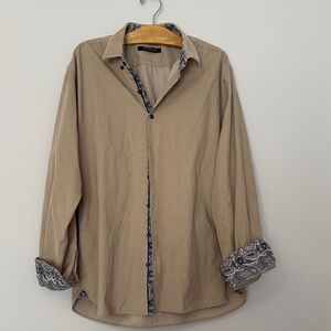 Hammer Made Button Down -Tan - Suede Feel/ Brushed Cotton - Paisley Trim L-XL/17